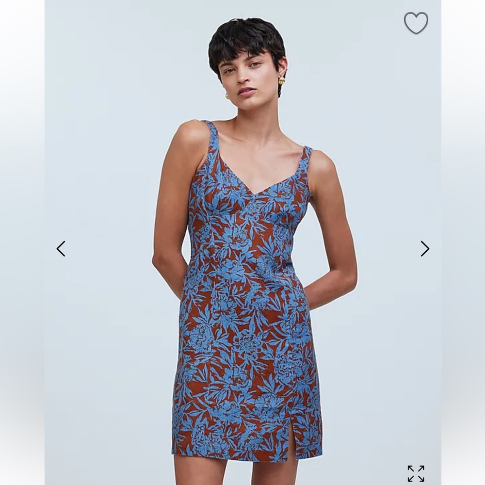 Flawed Madewell Sweetheart Mini Dress in Floral 100% Linen Blue Isle NP127
